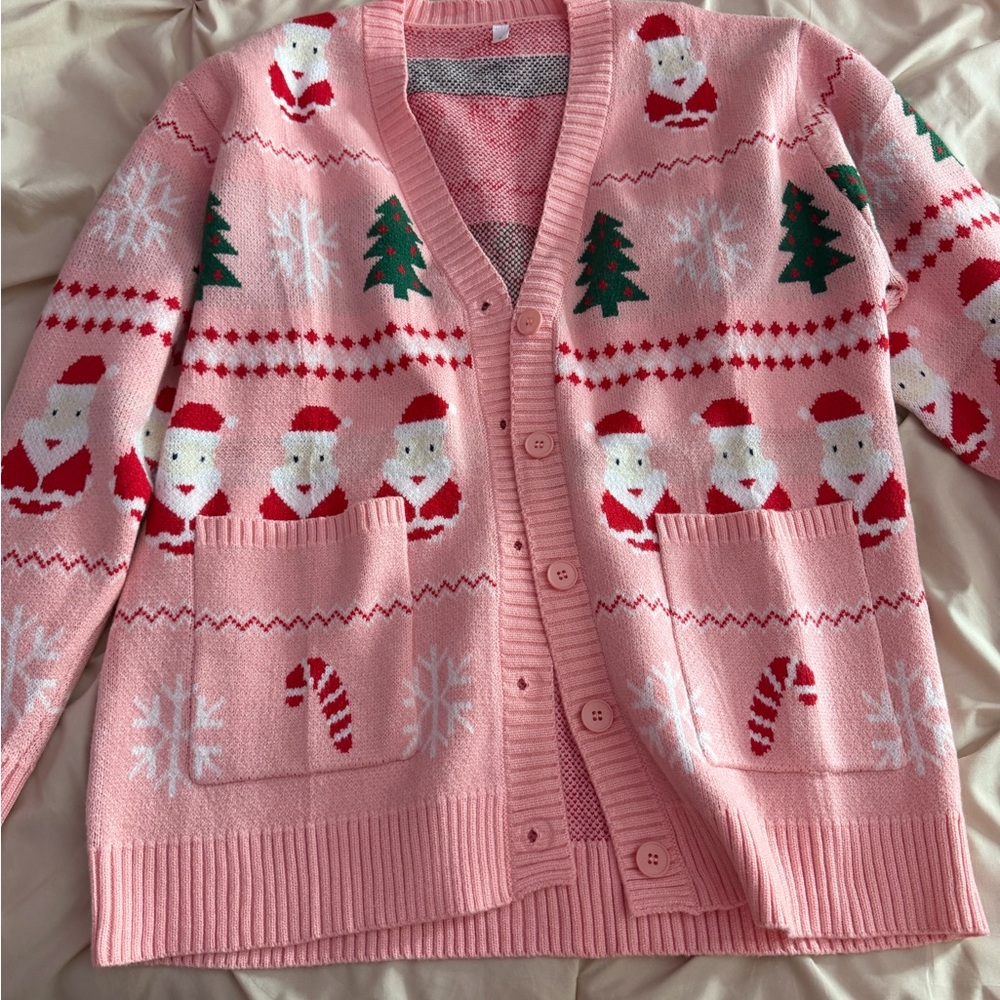 Pink Christmas Cardigan Sweater